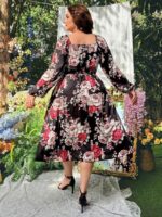 Rochie Midi Manais Neagra cu print Floral - Marimi Mari - imagine 2