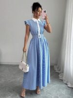 Rochie Lunga Emma Alba cu Dungi Albastre