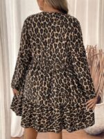 Rochie Scurta Keza cu Print Leopard  - Marimi Mari - imagine 2