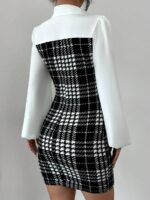 Rochie Scurta Ranesia Neagra cu Patratele si Maneci Albe - imagine 2