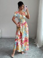 Rochie Lunga Albertine cu Print Multicolor - imagine 3