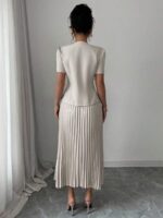Compleu cu Fusta Midi Plisata Fionna Bej - imagine 2