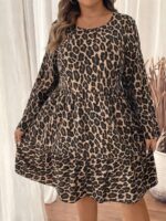 Rochie Scurta Keza cu Print Leopard  - Marimi Mari