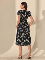 Rochie Midi Zinna Neagra cu Trandafiri Albi - imagine 2