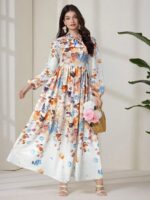 Rochie Lunga Hansa Alba cu Print Multicolor