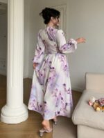 Compleu Asra Alb cu Print Mov format din Bluza si Fusta Lunga - imagine 2