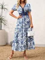 Rochie Lunga Tonya Alba cu Print Albastru - imagine 4