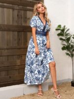 Rochie Lunga Tonya Alba cu Print Albastru - imagine 3
