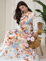 Rochie Lunga Hansa Alba cu Print Multicolor - imagine 3