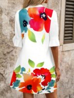Rochie Scurta Azra Alba cu Print Floral Rosu - imagine 2