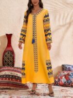 Rochie Lunga Linny Galbena cu Print Albastru