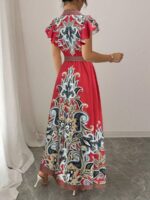 Rochie Lunga Meda Rosie cu Print Negru - imagine 2