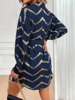 Rochie Scurta Marlyn Bleumarin cu Print Auriu - imagine 2
