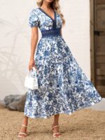 Rochie Lunga Tonya Alba cu Print Albastru