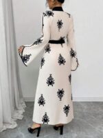 Rochie Lunga Derlina Crem cu Print Negru - imagine 2