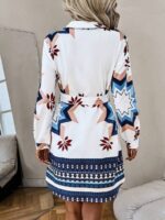 Rochie Scurta Aleksina Alba cu Print Albastru - imagine 2