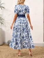 Rochie Lunga Tonya Alba cu Print Albastru - imagine 2