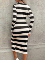Rochie Midi Aggie cu Dungi Albe si Negre - imagine 2