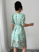 Rochie Scurta Elize Verde cu Print Floral - imagine 2