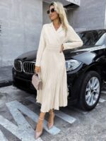 Rochie Midi Ancia Crem cu Pliuri