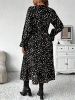 Rochie Midi Sladana Neagra cu Print Alb - Marimi Mari - imagine 2