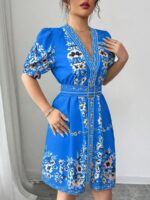 Rochie Scurta Ginna Albastra cu Print Floral