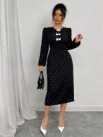 Rochie Midi Edithe Neagra cu Buline Albe