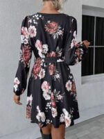 Rochie Scurta Jessy Neagra cu Print Floral Alb - imagine 2