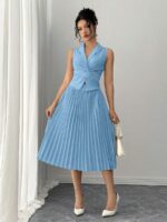Compleu cu Fusta Midi Plisata Lorelia Bleu