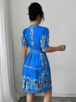 Rochie Scurta Ginna Albastra cu Print Floral - imagine 2