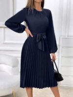 Rochie Scurta Cassia Bleumarin cu Pliuri