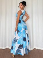 Rochie Lunga Bruly Alba cu Print Floral Bleu - imagine 2