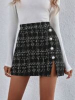Fusta Scurta Rohit Neagra cu Print Alb
