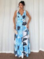 Rochie Lunga Bruly Alba cu Print Floral Bleu