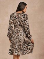 Rochie Scurta Nichole Bej cu Print Leopard - imagine 2