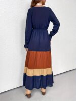 Rochie Lunga Bleumarin cu Maro si Bej - imagine 2