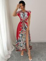 Rochie Lunga Meda Rosie cu Print Negru - imagine 3