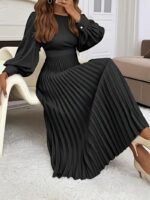 Rochie Midi Dimple Neagra Plisata - imagine 3