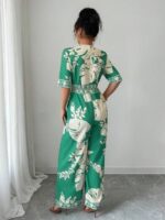 Salopeta Lunga Jesenia Verde cu Print Alb - imagine 2