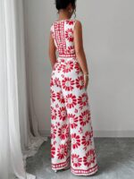 Salopeta Lunga Thessy Alba cu Print Floral rosu - imagine 2