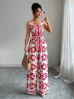 Salopeta Lunga Thessy Alba cu Print Floral rosu