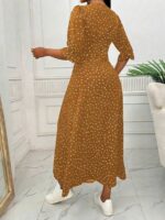 Rochie Lunga Zinnia Galben Inchis cu Buline Albe - imagine 2