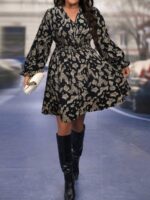 Rochie Scurta Madlen cu Print Leopard - Marimi Mari - imagine 3