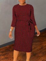 Rochie Midi Salvina Grena cu Print Negru - Marimi Mari