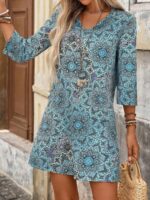 Rochie Scurta Sabrina Bleu cu Print Geometric