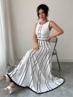 Rochie Lunga Duella Alba cu Dungi Negre - imagine 3