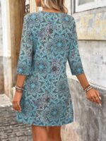 Rochie Scurta Sabrina Bleu cu Print Geometric - imagine 2