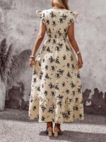 Rochie Lunga Jayne Bej cu Print Negru - imagine 2