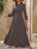 Rochie Lunga Freira Neagra cu Print Floral