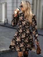 Rochie Scurta Amiza Neagra cu Print Floral Bej - imagine 3